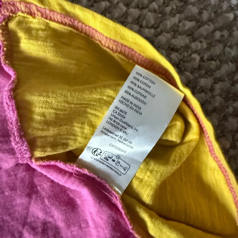 Anthropologie Pilcro The Bennie Cotton Slub Crewneck Tee Pink Yellow 3X - Picture 7 of 8